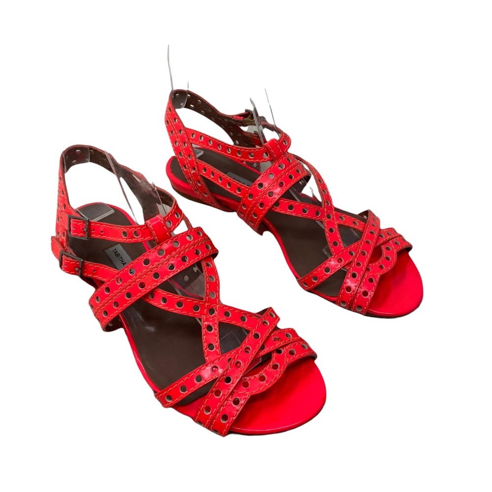 Tabitha Simmons Sandals Size 6.5 EU 37 Felicity Neon Pink Gladiator Flats Shoes